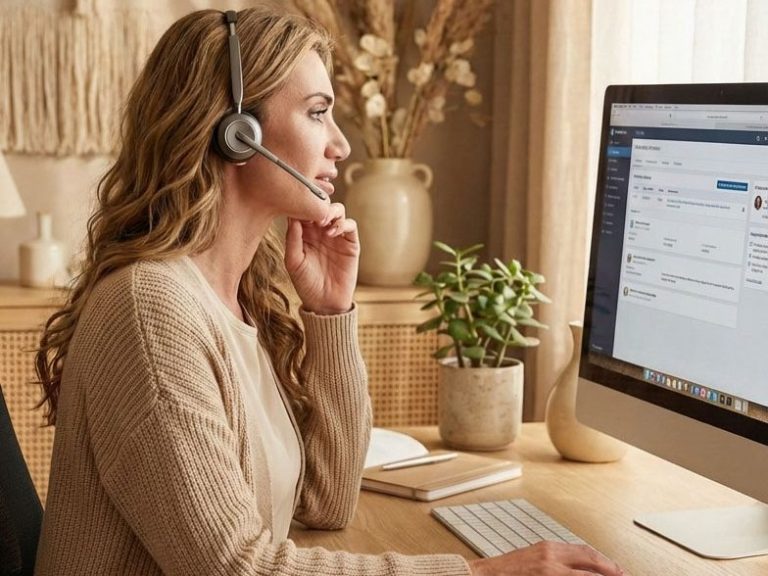 Persönliche Beratung und Terminvereinbarung – Ich bin für Sie da. Katharina Laaks von Digitalhilfe@Zuhause bei der telefonischen Beratung und Terminvereinbarung für Senioren in Reken.